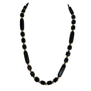 Vintage Trifari Black‎ And Gold Beaded Necklace